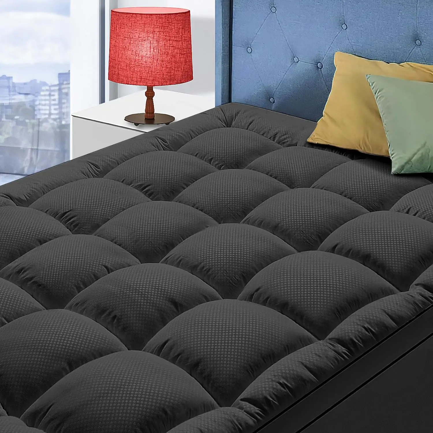 Cooling Mattress Topper Extra Thick – Overfilled Pillow Top for Back Pain, Deep Pocket 8-21", Soft Down Alternative Fill