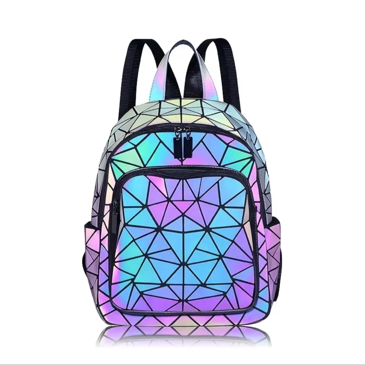 Women’s holographic geometric reflective school backpack