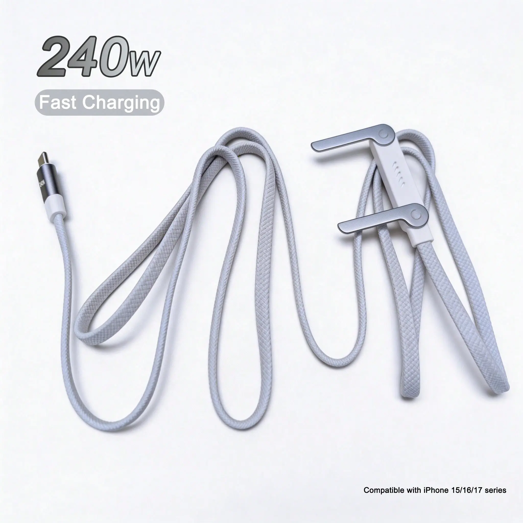 240w Fast Charging Data Cable with Phone Stand, 90° Bend Head, 360° Rotatable, Multi-Angle Adjustment, Braided Cord, Multifunctional Charging Cable for Apple iPhone 17 USB C Cables