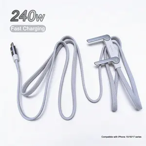 240w Fast Charging Data Cable with Phone Stand, 90° Bend Head, 360° Rotatable, Multi-Angle Adjustment, Braided Cord, Multifunctional Charging Cable for Apple iPhone 17 USB C Cables