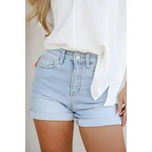 Cortney Light Wash High-Rise Stretch Mom Denim Shorts