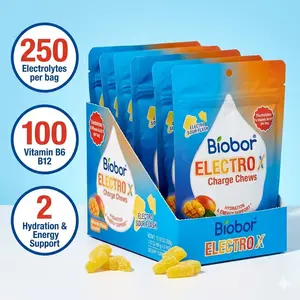 Biobor Electrolyte Charge Chews (6 Bags), Mango Hydration Gummy Vitamins B6 B12 Potassium, Non-GMO Energy Support 288g Total