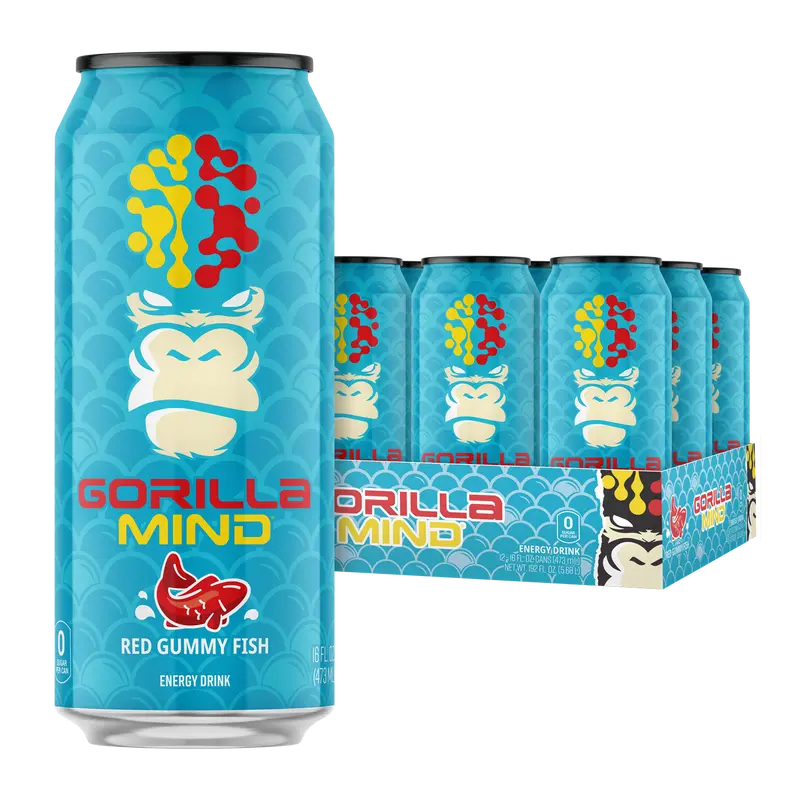 Gorilla Mind Caffeinated Energy Beverage - 12-Pack Sugar-Free Energy Cans, Cool Creamy Wild Flavor US-Sold Drink for Adults
