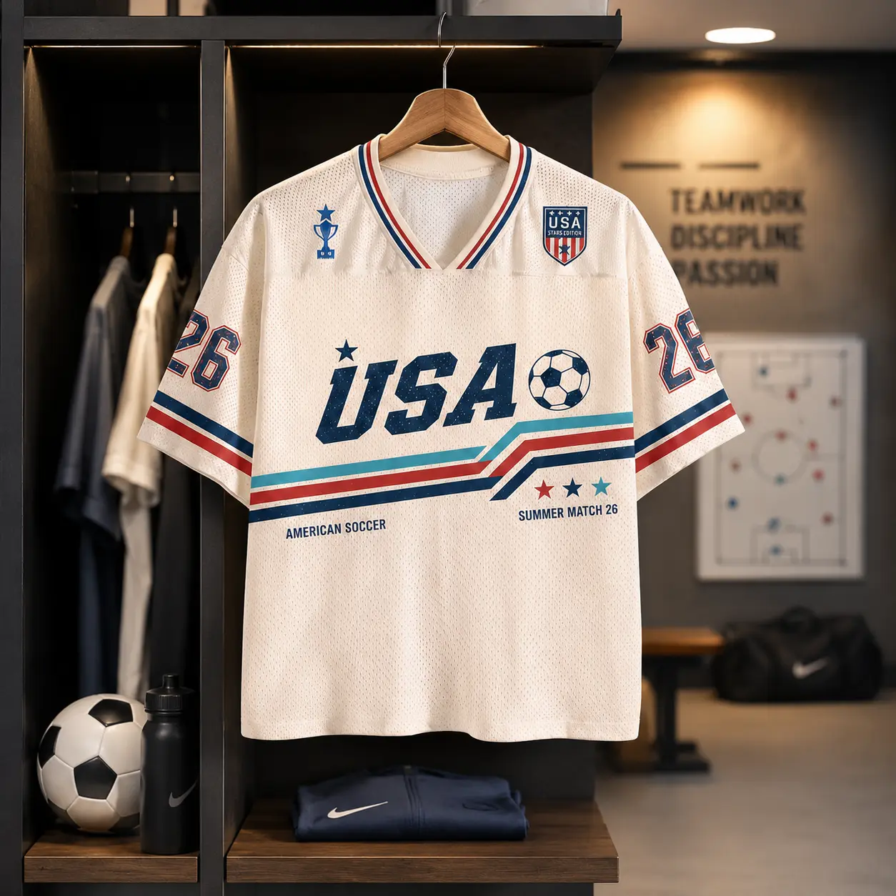 Personalized USA-Inspired Mesh Short Sleeve Jersey - Custom Number, Stars and Stripes, Breathable Athletic Top, Soccer Training Jersey for Game Day Festivals, Athletic Tops, Soccer Jerseys