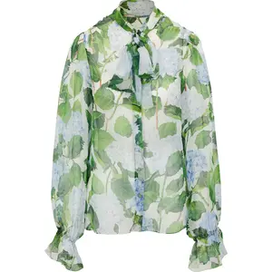 SILK FLORAL BLOUSE WHITE & GREEN