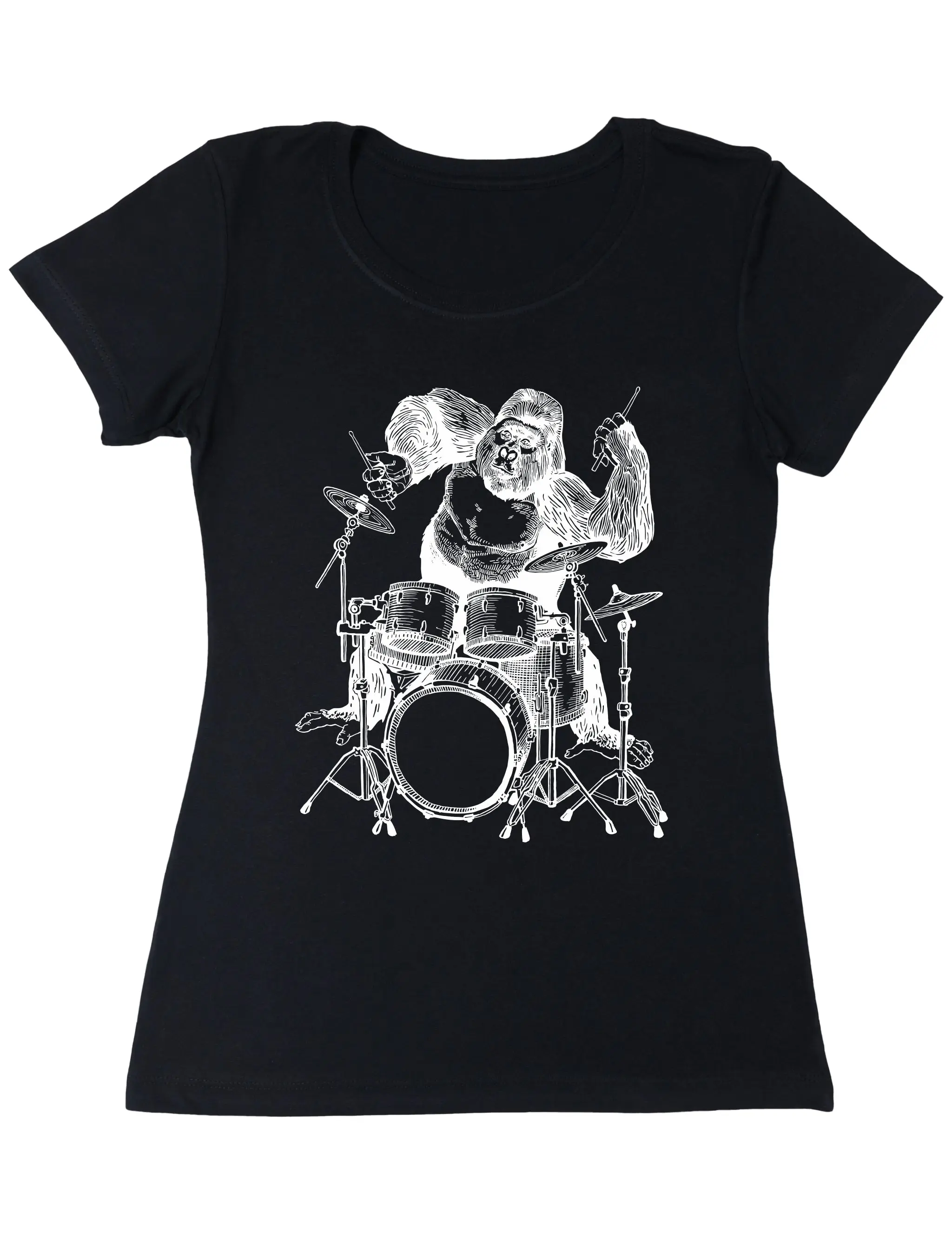 Gorilla Playing Drums Cool Monkey Funny Animal Rock Drummer Women Poly-Cotton T-Shirt