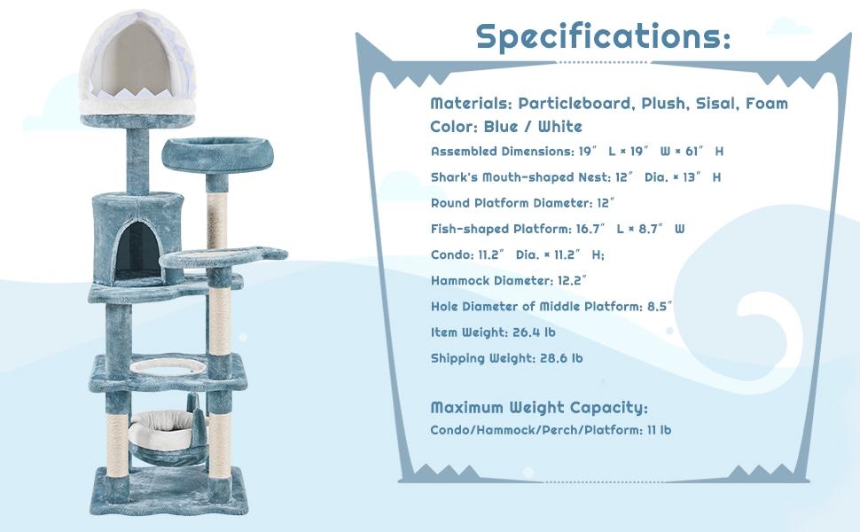 Yaheetech 45/61/72″ Ocean-themed Cat Tree, Multi-Level Plush Cat Tower with Condo, Sisal Scratching Posts and Perches