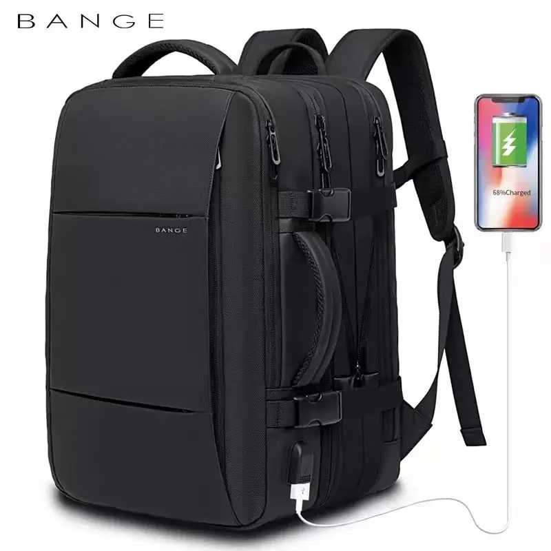 BANGE Men's Business Travel Backpack with Expandable USB Port Large Capacity 17.3 Laptop Waterproof Fashion School Bag Hand Wash Only