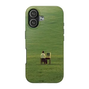 The Aesthetic of Liminal Spaces iPhone Case - Vintage Computer in Grass Field