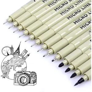 12+1 Fineliner Drawing Art Pens, Black  Pigment Ink Set for Artists, Sketching, Manga, Watercolor, Calligraphy, and Detail Outlining Archival Quality Inking Markers