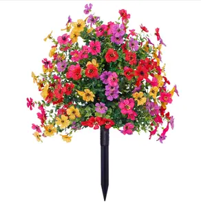 Outdoor artificial multicolor flower stake, UV-resistant faux wildflower plant for garden yard pathway decor