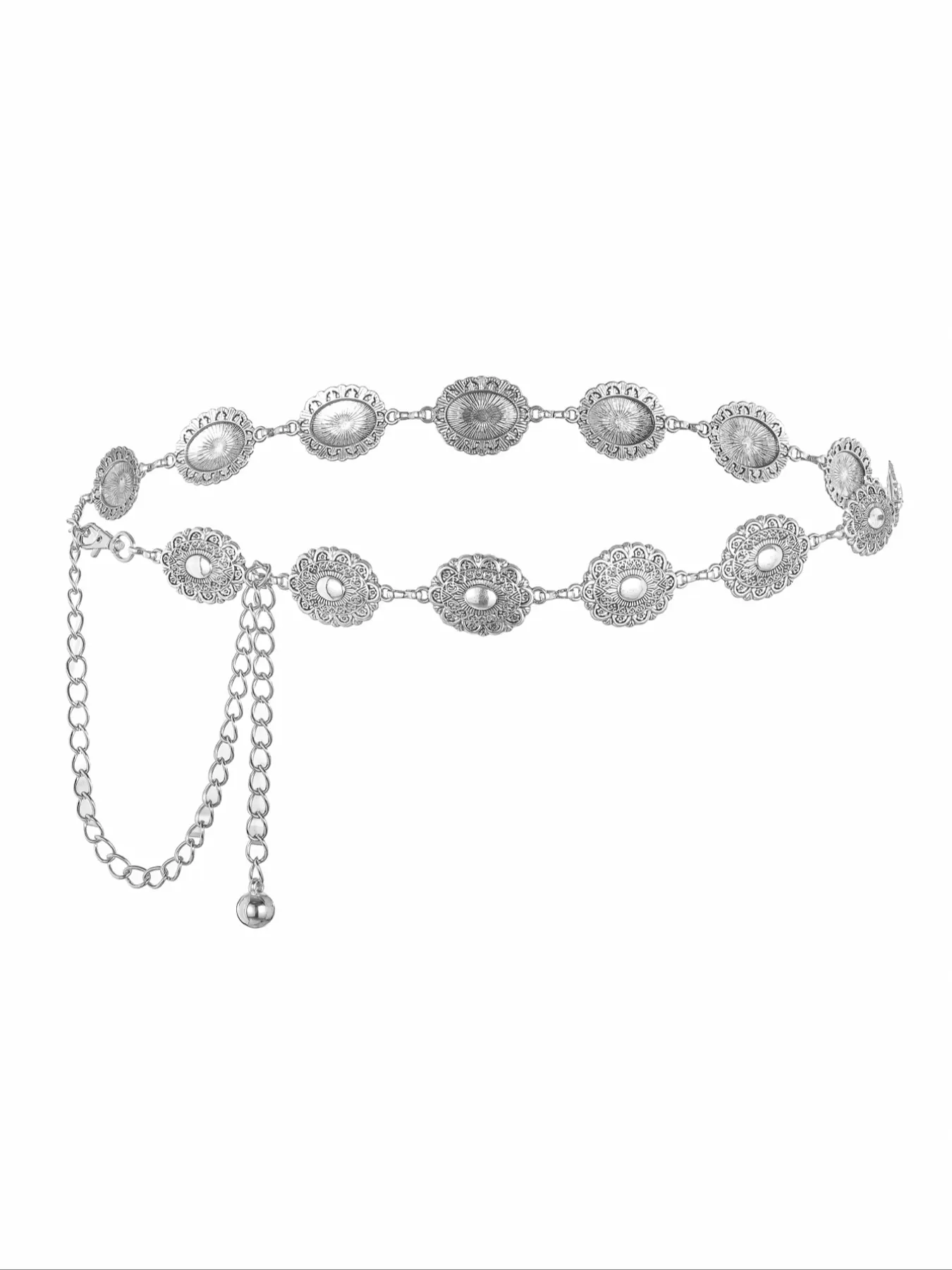 Elegant Round Shaped Decorated Chain Belt, Retro Trendy Chain Charm Chain Belt for Women, Fashion Accessories for Clothes Decoration, Stylish Belts, Sparkling Western Belt, Bling Western Belt, Western Style Belt, Decorative Belt, Design Belt