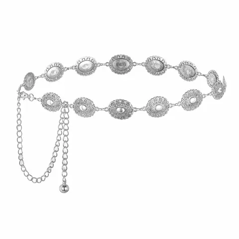 Elegant Gold-Tone Round-Shaped Chain Belt for Women, Vintage-Inspired Western-Style Waist Accessory with Sparkling Rhinestones, Adjustable Design for Styling Outfits