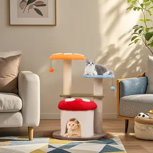 COSTWAY - 35 Inch Tall Cat Tower with Sisal Scratching Posts Cat Condo and Padded Platforms-Multicolor