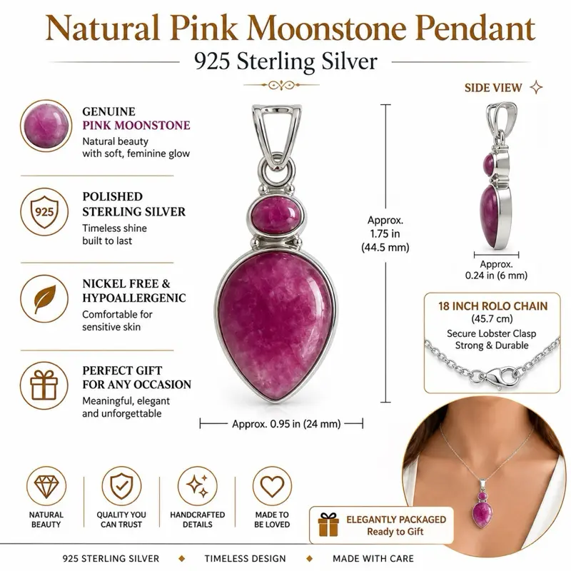Pink Moonstone Pendant | .925 Sterling Silver