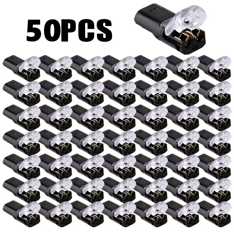 100/50 Pcs Standard Quick Connect Wire Connectors – No Stripping Double Wire Plug in Connector, Flame Retardant Lock Strip Connector for LED Strip Lights, DIY, Low-Voltage & Model Kit, 18-22AWG