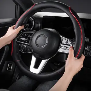 Ultra-Thin Nappa Leather Car Steering Wheel Cover, Sweat-Wicking Breathable Protective Wrap, All-Season Universal Fit