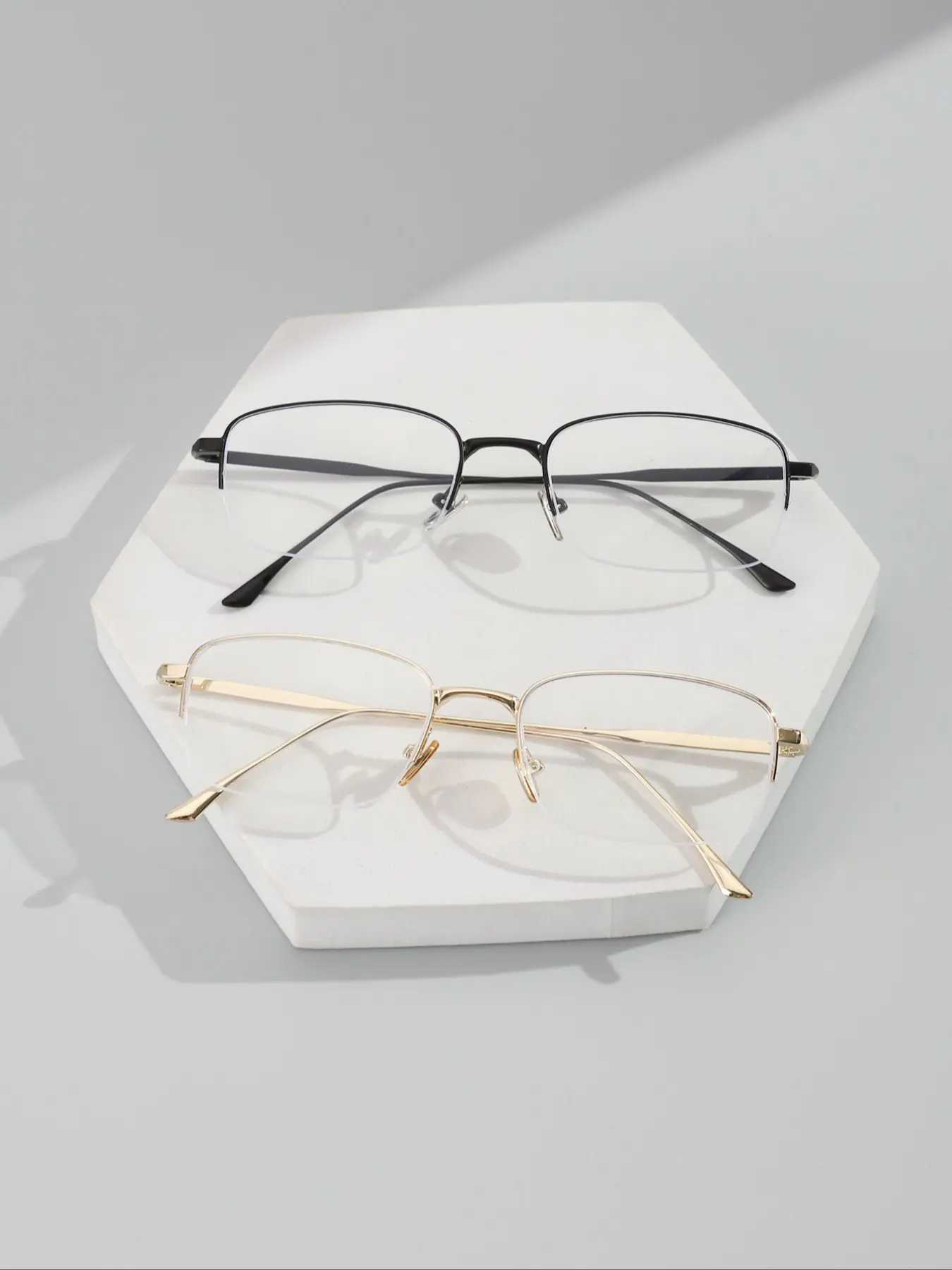 Men's Metal Semi-Rimless Rectangular Glasses, Anti-Blue Light, Lightweight Copper Frame, Casual Style, Ideal for Reading & Commuting, Half Frame Eyeglass, Reading Eyeglasses
