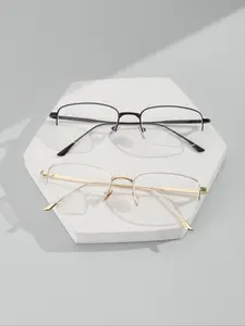 Men's Metal Semi-Rimless Rectangular Glasses, Anti-Blue Light, Lightweight Copper Frame, Casual Style, Ideal for Reading & Commuting, Half Frame Eyeglass