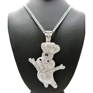 DOUGH BOY Large Iced Hip Hop Pendant 6mm 24" 30" 36" Silver Plated Cuban Chain Necklace
