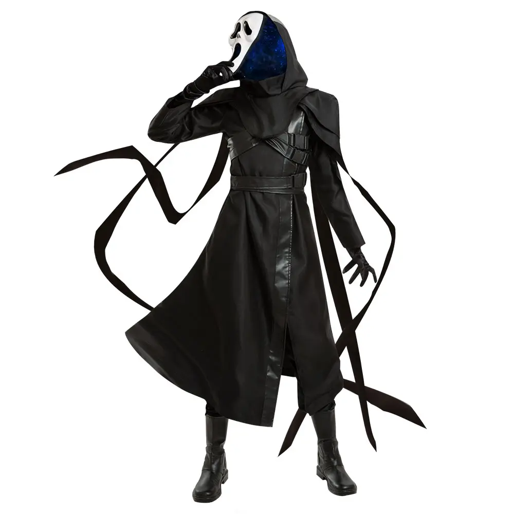 Dead by Daylight "Jed Olsen" Johnson Ghost Face No mask Role Playing Costume for Cosplayers, Full-Length Polyester Knit Outfit with Long Cape