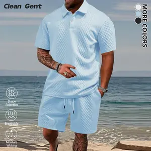 Clean Gent men’s solid-color polo shirt + drawstring shorts two-piece set, made from skin-friendly, breathable fabric; suitable for daily commuting and outdoor leisure; minimalist and clean design—a versatile summer menswear outfit.