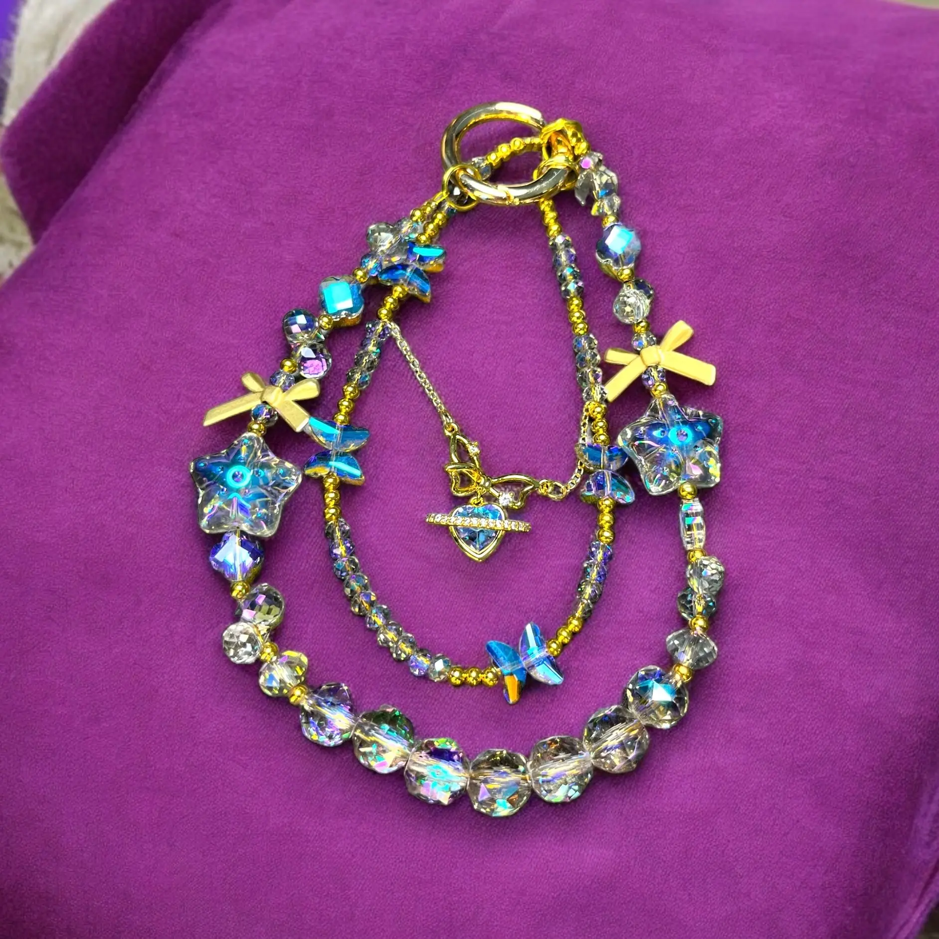 Purple & Gold Phone Bow Phone Charm