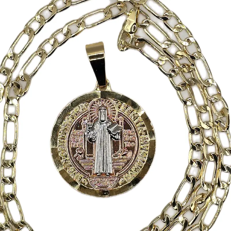 Medalla San Benito Tricolor Gold Chain Regular Color Pendant Necklace for Men Women