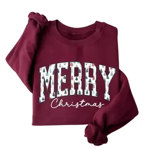 Merry Christmas cute winter shirt, sweatshirt or hoodie, retro crewneck style, soft cotton womenswear top, perfect festive Xmas gift.