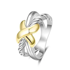 Aprilery Intertwined Cross Chunky Ring - Metallic Textured Band Jewelry for Women