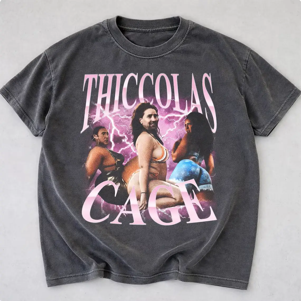 Vintage Thiccolas Cage Meme Shirt, Funny Unhinged Absurd Cringe T-Shirt