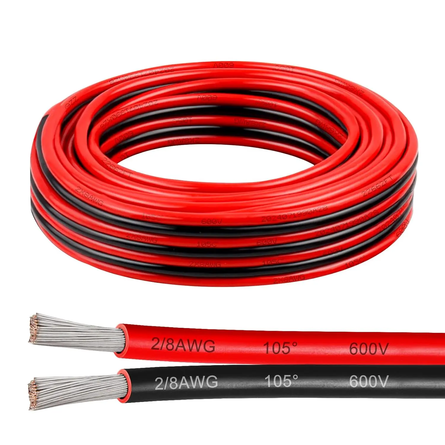 8 Gauge Electrical Wire, 600V 8 AWG 2 Conductors Tinned Copper Parallel Wire 20ft, Insulated Stranded Low  Wire for Solar Panel, Automotive, Audio Auto, LED Lighting(8 AWG 20FT)