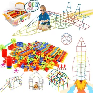 GJ P-SMA05  Straw Constructor Toys STEM Building 600Pcs Toy Interlocking Plastic Engineering Thin Tube Blocks Educational Kit for 3 4 5 6 7years Kids Boys and Girls Gift