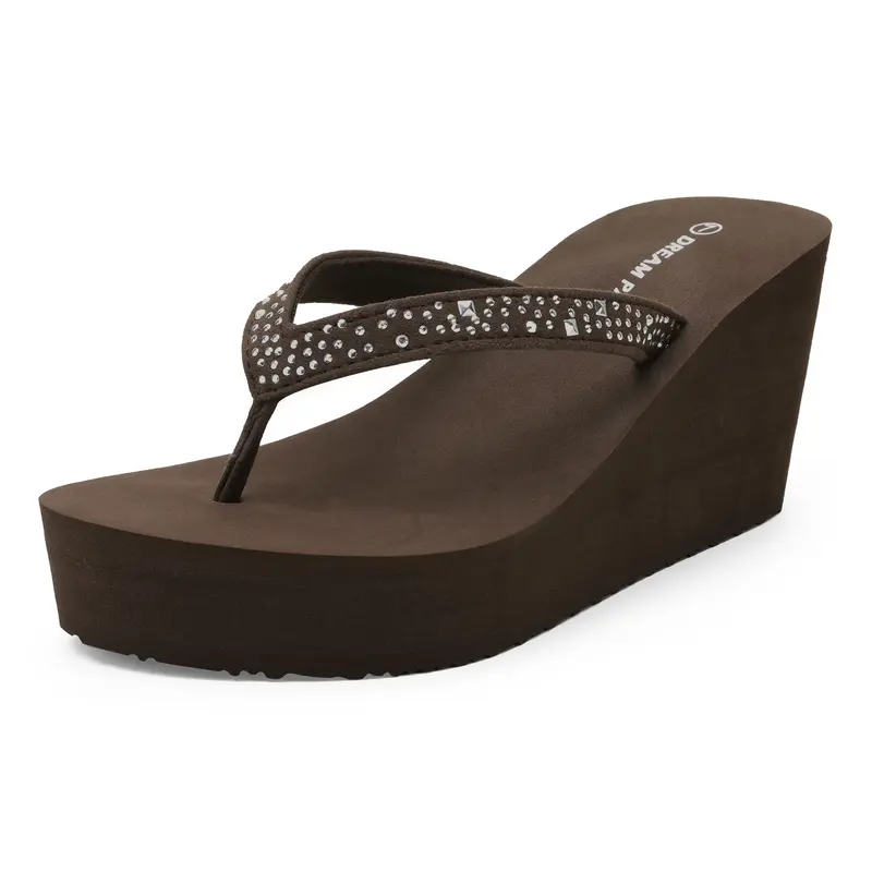 Dream Pairs Women's Thong Wedge Platform Flip Flops - Superior Arch Support and Rhinestone Decorations