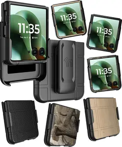 Case with Clip for Motorola RAZR ULTRA 2025, Nakedcellphone Textured Slim Hard Shell Cover and [Rotating/Ratchet] Belt Hip Holster Holder Combo - Also Fits Moto RAZR PLUS 2024/2025 Flip Phone