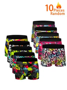 10-Pack Men's Boxer Briefs, Graffiti Print, Skin-Friendly High-Elastic Waist, Random Patterns, Youthful Four-Way Stretch Underwear