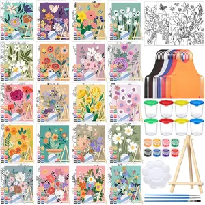 140 count 20 Set Pre Drawn Canvas Kit for Painting Craft Sip and  Kit for Adults Pre Printed Canvas Painting Favor for  DIY Birthday Gifts Adult's Date Party(Flower)