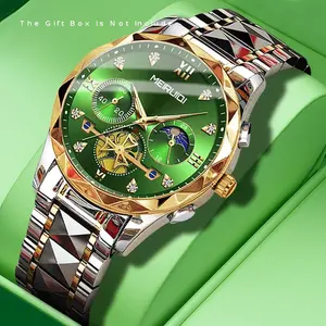 Quartz Watch for Men Green Surface Gold Frame Classic Design Timepiece