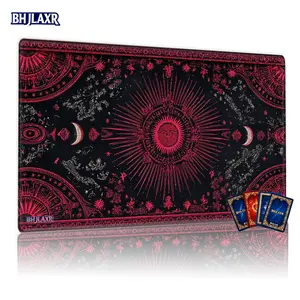 Mystical Red Sun & Moons Gothic Tapestry Playmat - 12x24in, Non-Slip Backing, Ideal for TCG MTG Card Games, Party & Home Use, Perfect Gift for Enthusiasts