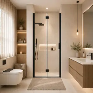 32-33.2" W x 72" H Semi-Frameless Bi-Fold Shower Door 1/4" 6mm Tempered Glass Reversible Installation Space-Saving Pivot Hinge Design Water-Resistant Anti-Leak Seals Instructions Included Matte Black
