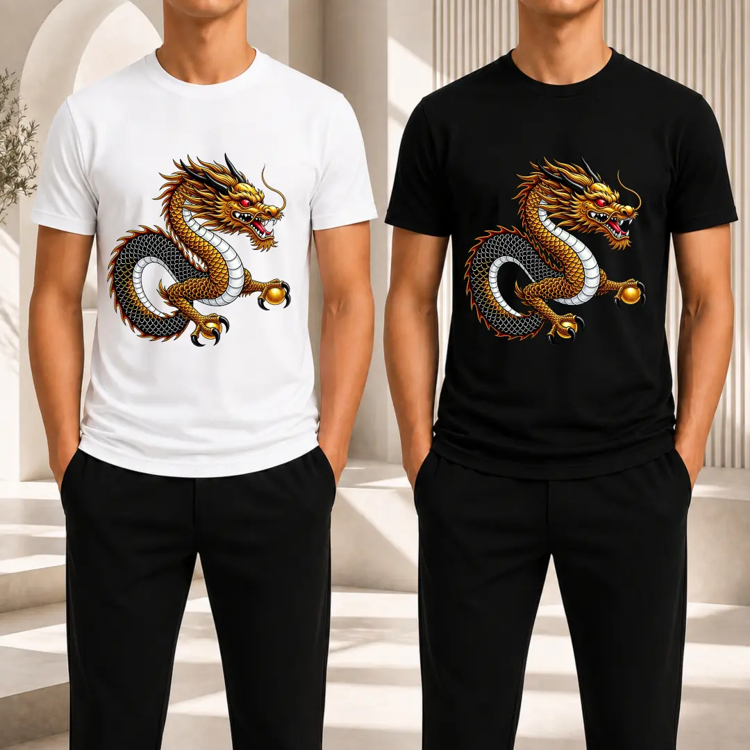 Men's Golden Dragon Holding Pearl T Shirt Bold Casual Classic Fit Short Sleeve Crew Neck Daily Activities Football Season Father's Day Gift