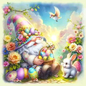1PCS Easter Gnome Diamond Painting Kit with Rabbit Bird Eggs Flowers DIY Craft Home Decor Gift for Adul
