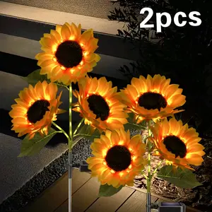 2-Pack Solar Sunflower Garden Stake Lights, Outdoor LED Decorative Waterproof Solar-Powered Stakes for Patio, Lawn Pathway Decor