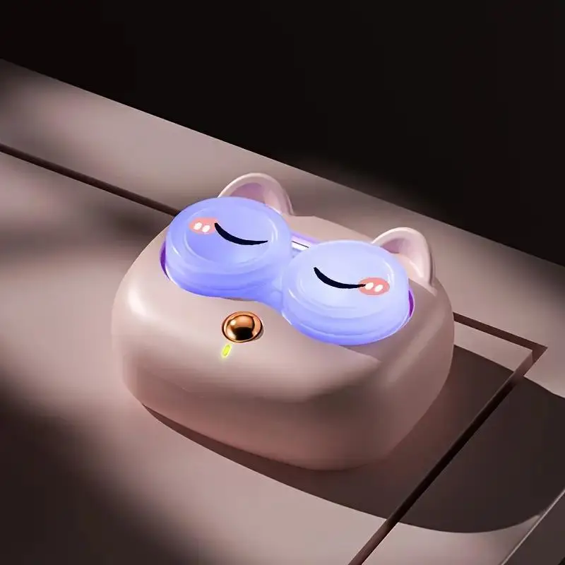 USB Rechargeable Contact Lens Cleaner, Portable Cute Cat Design Fully Automatic Contact Lens Cleaner, Professional UV Sterilization Contact Lens Clean