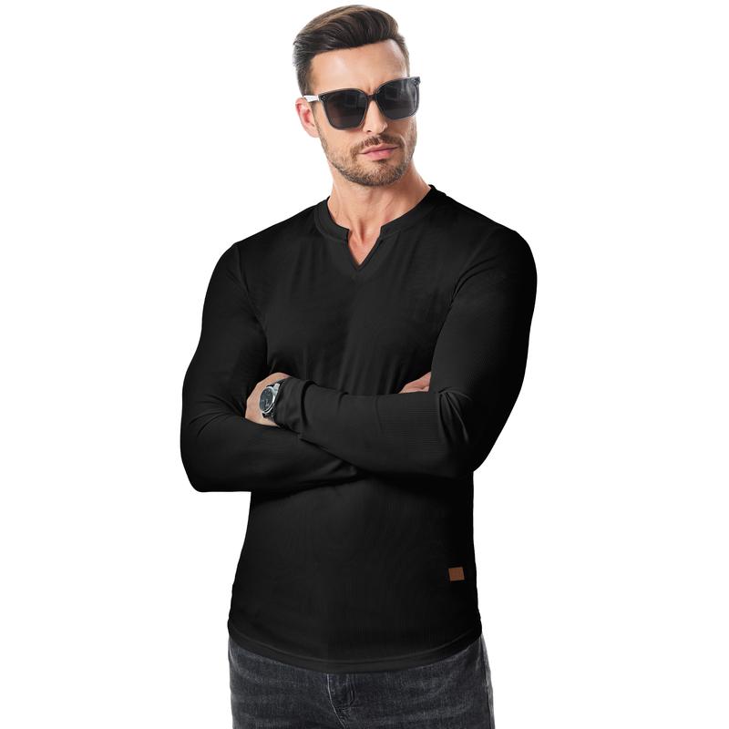 JMIERR Men's Plain Casual Muscle Shirts for Men Slim Fitted T Shirt V-Neck Longline Ribbed Tees Shirts Long Sleeve Gym Workout Athletic Menswear Tops,Men's clothing for Daily Wear,Fashion Outfits 2026