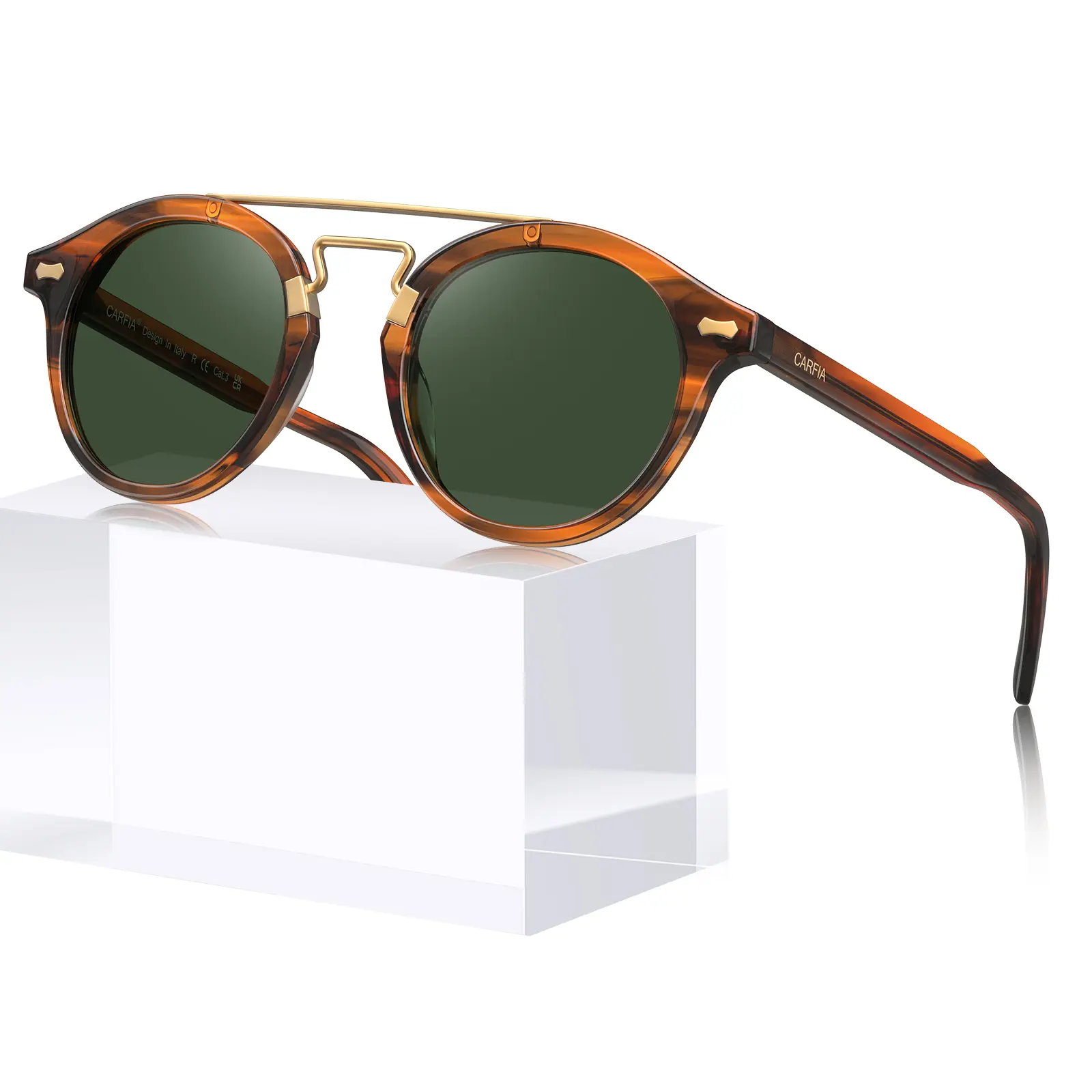 CARFIA Unisex Retro Round Acetate Sunglasses - Full Rim Frame, Metal Double Bridge, Classic Polarized Lenses, 100% UV Protection Sun Protective Sunglasses, Chic Style Men's Polarized Eyewear, Model CA3399L, Classic Polarized Sunglasses