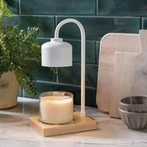 Arched Candle Warmer Lamp White & Wood