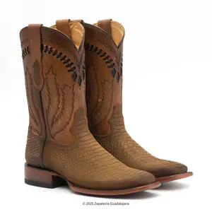 MEN'S WIDE SQUARE TOE PRINT PYTHON TRIBUTE HONEY LEATHER BOOT - H52R6351