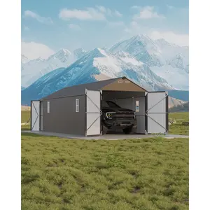 12x25 ft Metal Carport, Enclosed Car Port with Vertical Steel Roof for All-Weather Use, Metal Garage Shed with Man Door for Sedans & SUV, Gray