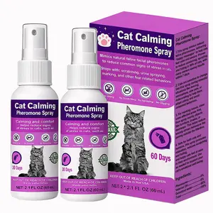Cat Calming Spray with Pheromones – Anxiety & Stress Relief for Cats – Reduce Scratching Furniture, Urine Marking & Aggression – Calming Aid for Travel, Vet Visits & Home – 60-Day Supply (2 × 60 mL)